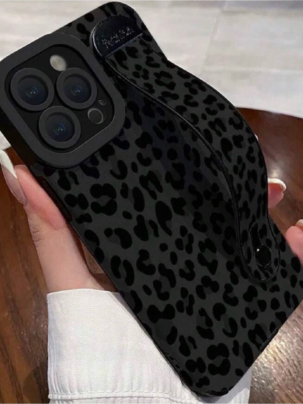 New iPhone 15 pro max  Black Leopard Print Phone Case with Hand Strap